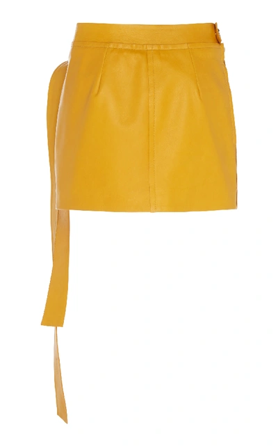 Shop Jw Anderson Asymmetric Ruffled Leather Mini Skirt In Yellow