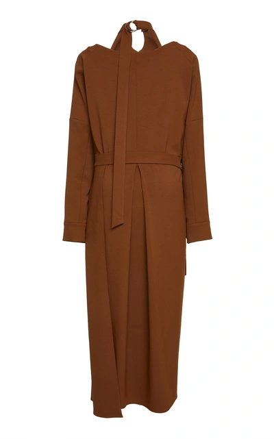 Shop Tibi Chalky Draped Cut Out Twill Dress In Brown