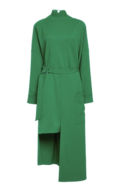 Shop Tibi Chalky Draped Cut Out Twill Dress In Green