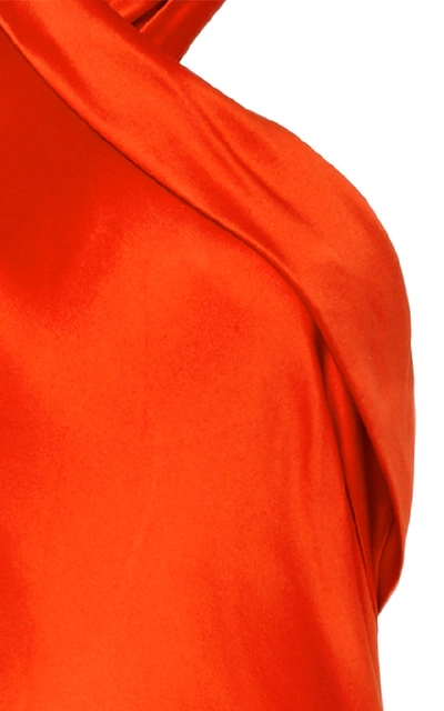 Shop Galvan Pandora Silk Halter Dress In Orange