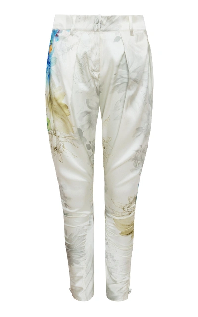 Shop Adriana Iglesias Hudson Pleated Silk Satin Pants In Floral