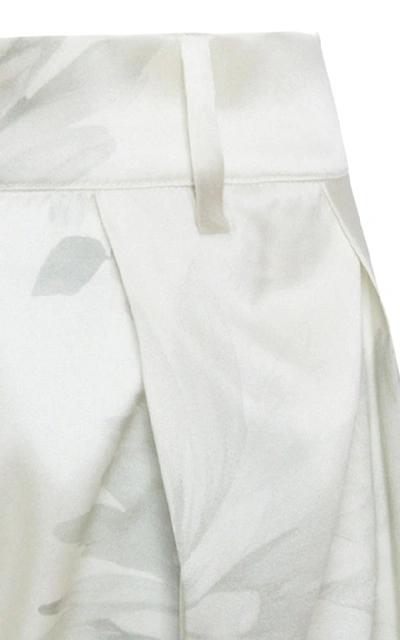 Shop Adriana Iglesias Hudson Pleated Silk Satin Pants In Floral