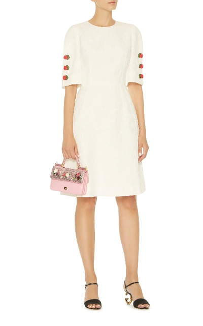 Shop Dolce & Gabbana Rose-embellished Textured Jacquard Midi Dress In White