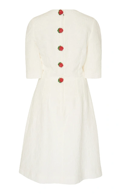Shop Dolce & Gabbana Rose-embellished Textured Jacquard Midi Dress In White