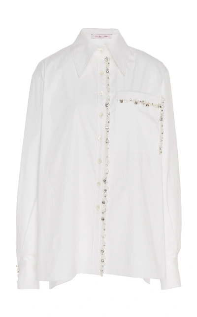 Shop Carolina Herrera Long Sleeve Cotton-blend Shirt In White