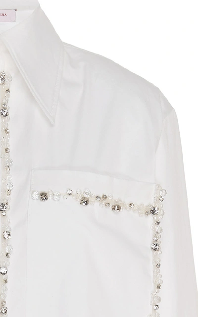Shop Carolina Herrera Long Sleeve Cotton-blend Shirt In White