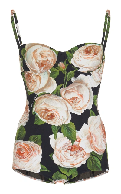 Shop Dolce & Gabbana Rose-print Balconette Swimsuit In Floral