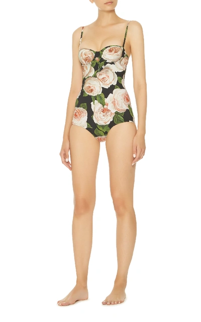 Shop Dolce & Gabbana Rose-print Balconette Swimsuit In Floral