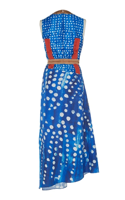 Shop Marni Sleeveless Printed Silk Midi Dress In Blue