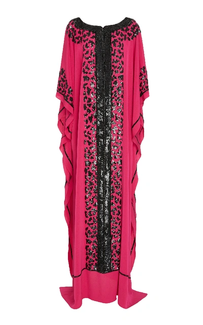 Shop Joanna Mastroianni Leopard-print Embellished Silk Caftan In Pink