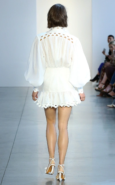 Shop Zimmermann Ninety-six Linen-blend Mini Dress In White