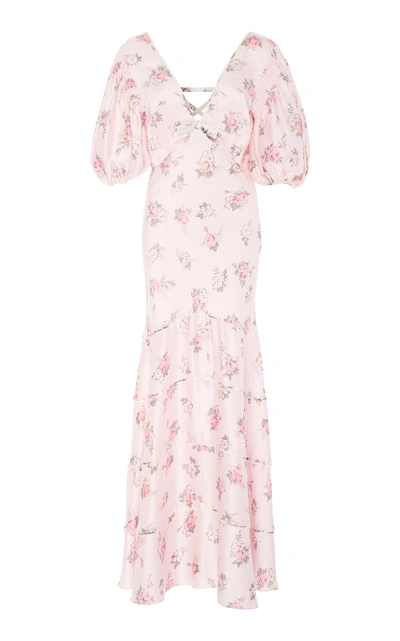 Shop Loveshackfancy Lilia Cutout Floral-print Silk Maxi Dress In Pink