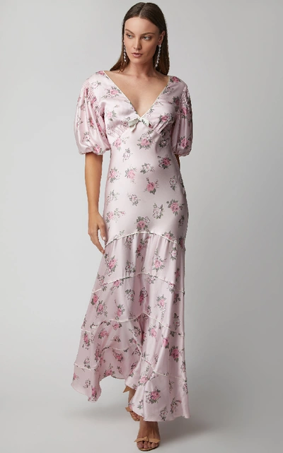 Shop Loveshackfancy Lilia Cutout Floral-print Silk Maxi Dress In Pink