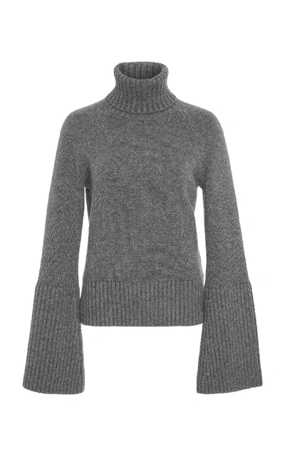 Shop Michael Kors Bell Sleeve Cashmere Turtleneck Sweater In Grey