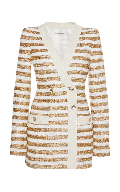 Shop Alessandra Rich Striped Tweed Double-breasted Jacket