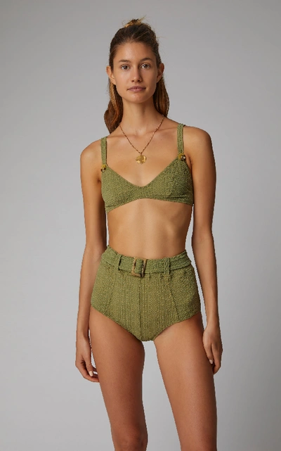 Shop Lisa Marie Fernandez Magdalena Belted High-waist Bikini In Green