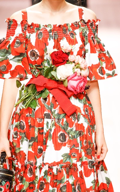 Shop Dolce & Gabbana Floral Off-the-shoulder Poplin Dress
