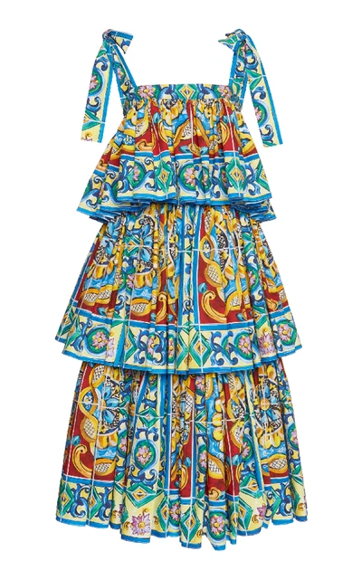 Shop Dolce & Gabbana Printed Poplin Tiered Dress