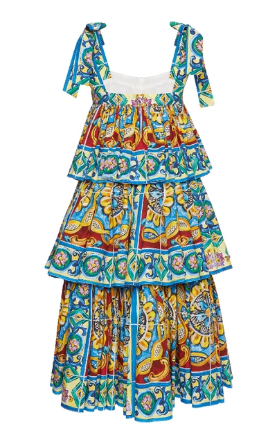 Shop Dolce & Gabbana Printed Poplin Tiered Dress