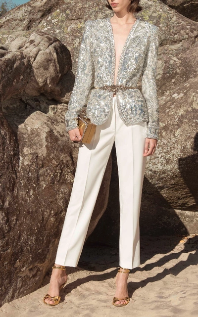 Shop Zuhair Murad Sequin-embroidered Jacket In Silver