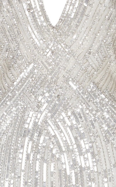 Jenny Packham Silvie V-neck Sequin Gown In White