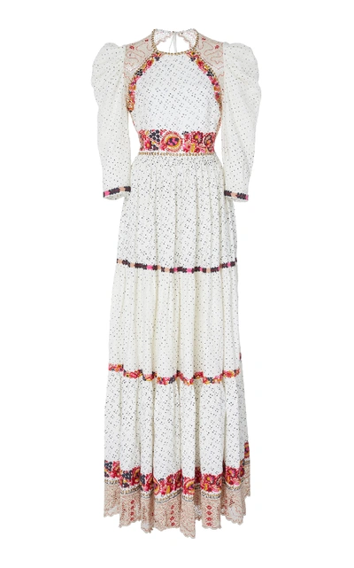 Shop Ulla Johnson Salma Embroidered Linen-cotton Gown In White