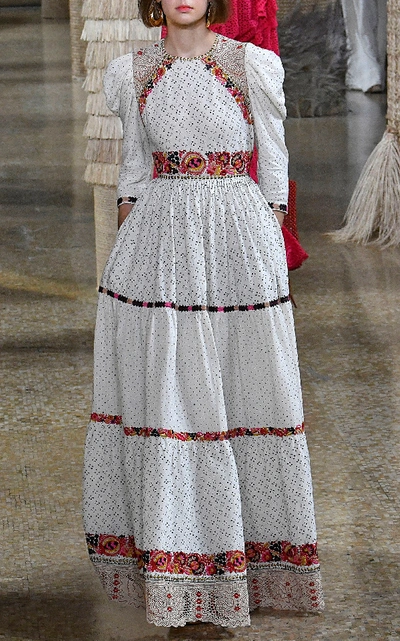 Shop Ulla Johnson Salma Embroidered Linen-cotton Gown In White