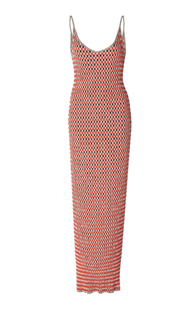 Shop Paco Rabanne Button-detailed Cotton-jacquard Midi Dress In Red