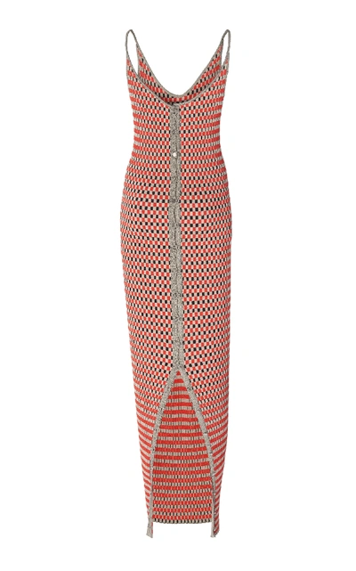 Shop Paco Rabanne Button-detailed Cotton-jacquard Midi Dress In Red