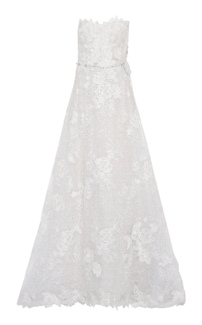 Shop Mira Zwillinger Ashalia Floral-embellished Lace Gown In White