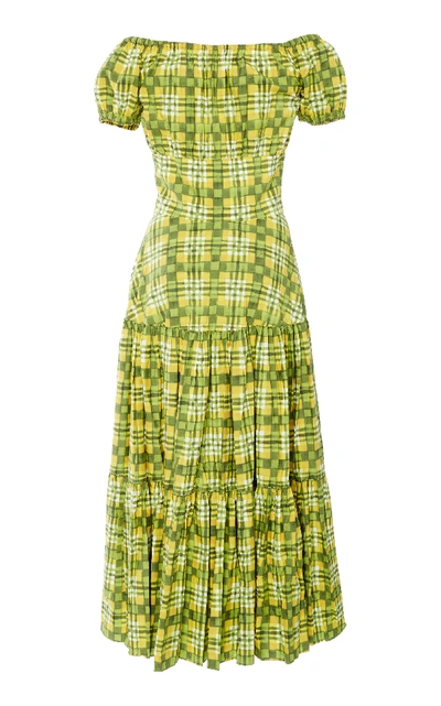 Shop Michael Kors Crushed Cap-sleeve Cotton Tiered Dress In Green
