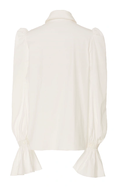 Shop Carolina Herrera Puff-sleeve Cotton-blend Shirt In White