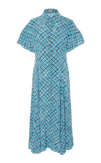 Shop Michael Kors Printed Silk-crepe Midi Shirt Dress In Blue