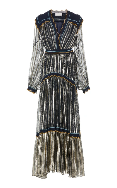 Shop Peter Pilotto Ruffled Silk Blend-lamé Gown In Metallic