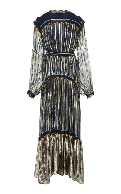 Shop Peter Pilotto Ruffled Silk Blend-lamé Gown In Metallic