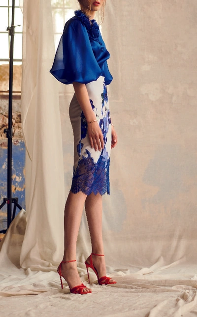Shop Costarellos Printed Crepe Midi Skirt In Floral
