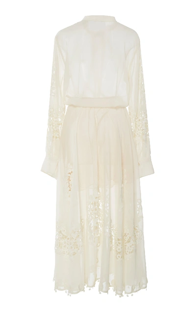 Shop Oscar De La Renta Lace-paneled Cotton-voile Maxi Dress In White