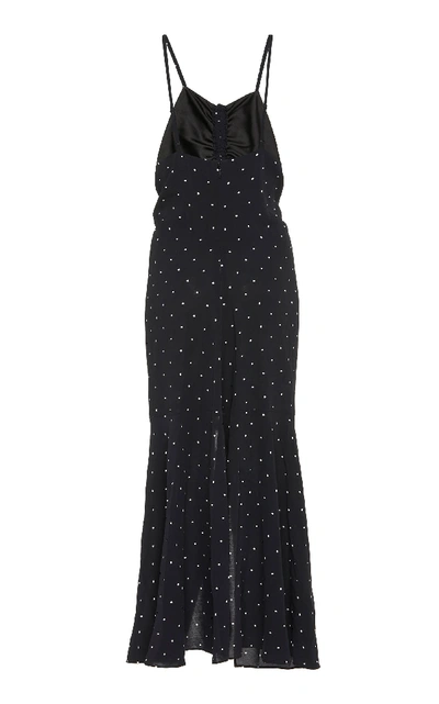 Shop Alice Mccall Oscar Ruched Polka-dot Crepe Midi Dress In Black