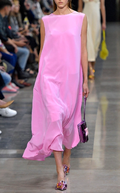 Shop Rochas Overgross Sleeveless Silk Crepe De Chine Midi Dress In Pink
