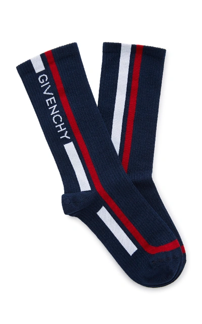Shop Givenchy Logo Stripe Crew Sock In Navy