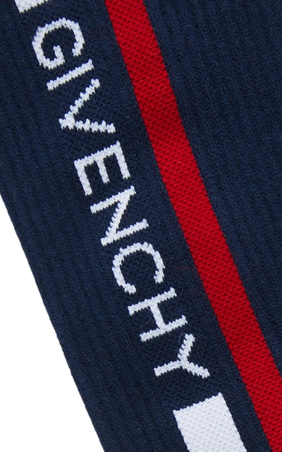 Shop Givenchy Logo Stripe Crew Sock In Navy