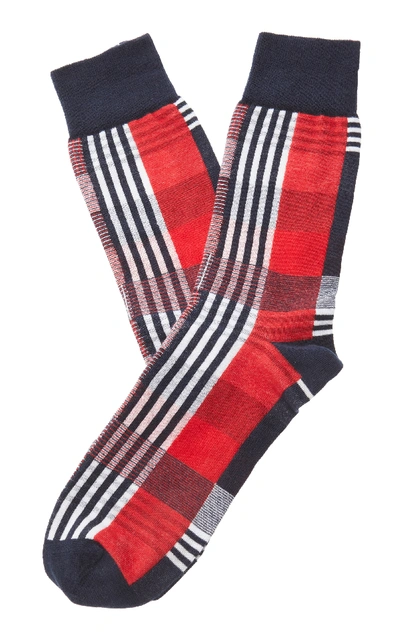 Shop Thom Browne Checked Cotton-blend Socks In Plaid