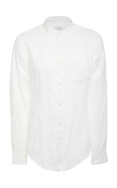 Shop Onia Eddy Solid Mandarin Linen Shirt In White