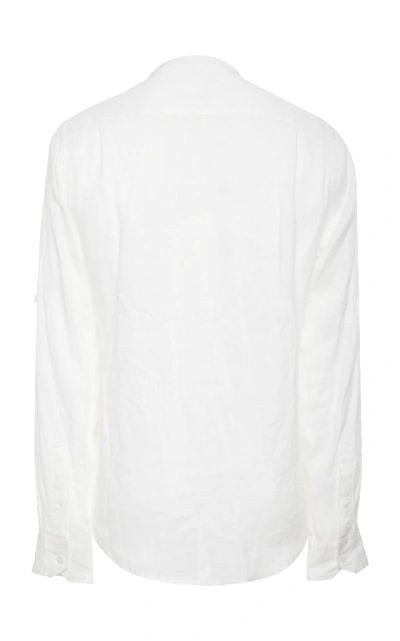 Shop Onia Eddy Solid Mandarin Linen Shirt In White