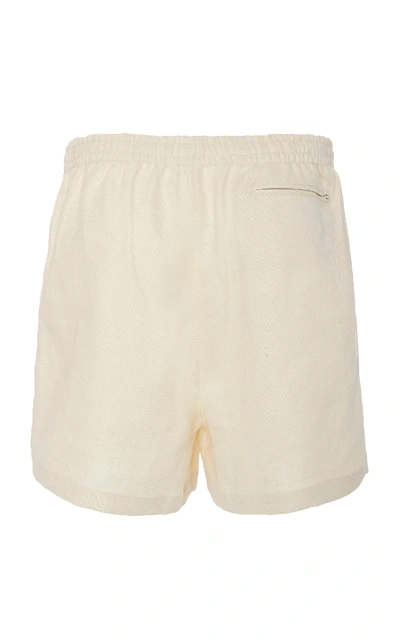 Shop Bode Embroidered Linen Rugby Shorts In White