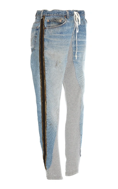 Shop Greg Lauren Paneled Skinny Jeans In Blue