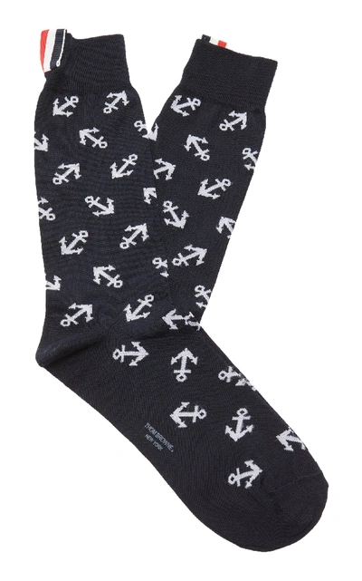 Shop Thom Browne Anchor Lightweight Cotton Socks In Navy