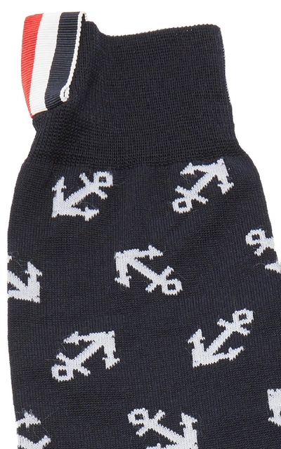 Shop Thom Browne Anchor Lightweight Cotton Socks In Navy