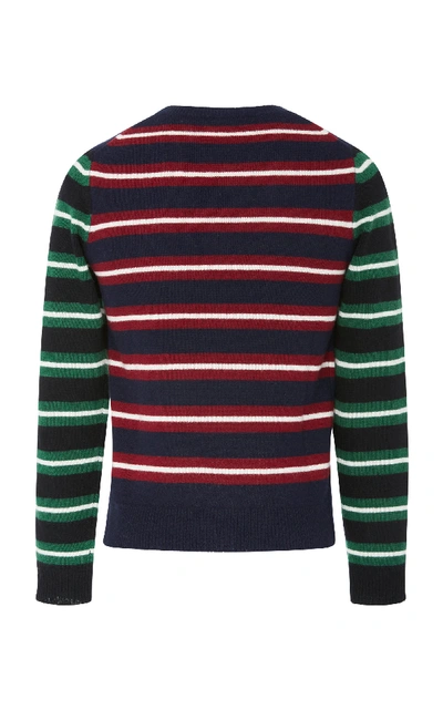 Shop Jw Anderson Logo-embroidered Striped Wool Sweater In Navy