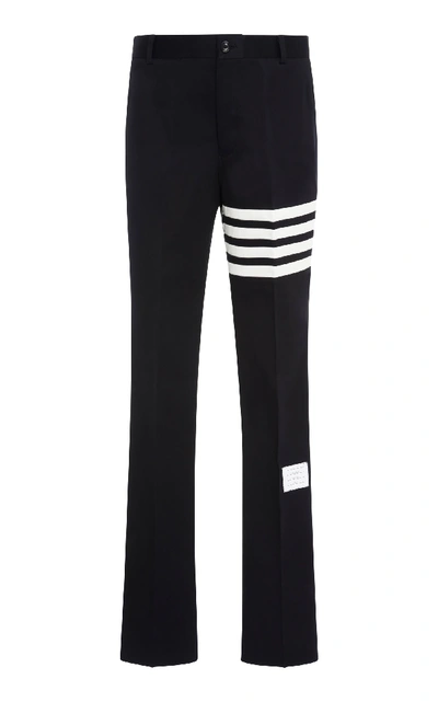 Shop Thom Browne Striped Cotton-twill Straight-leg Pants In Navy